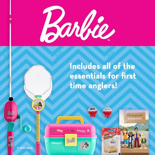 Shakespeare Youth Fishing Reel and Rod Combo - color: Mattel Barbie 7pc Kit