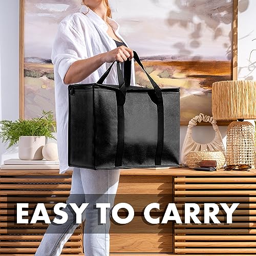 Carrywell (Not Made In China) Insulated Reusable Grocery Bags 2-Pack, Catering and Delivery Bag For Hot and Cold Food, Collapsible Thermal Tote For Doordash - color: Black, size: 2 pack, style: XL Insulated
