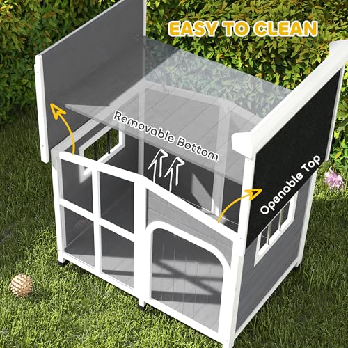 PawHut Outside Cabin-Style Wooden Dog House for Large Dogs with Openable Roof & Giant Window, Outdoor & Indoor Big Dog Shelter, Asphalt Roof, Gray - color: Gray