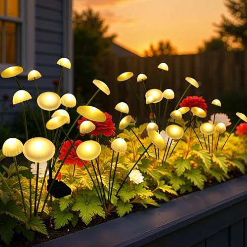 Solar Garden Lights, 6pack Solar Fairy Lights for Outside, Swaying Mushroom Lights Outdoor Decorative, Waterproof Light Decor for Yard,Lawn,Patio,Pathway Decoration(Warm White) - size: 6 Pack