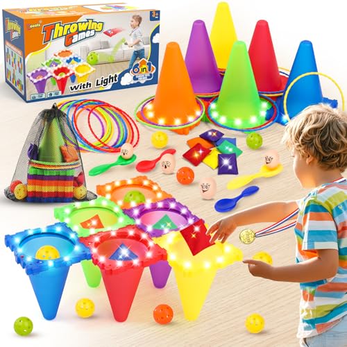 Eocolz 3 in 1 Carnival Games Set, Soft Plastic Cones Bean Bags Ring Toss Games for Kids Birthday Party Outdoor Games Supplies Combo Set - color: blue