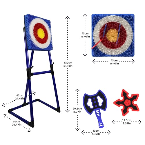 BunnyBoo Family Axe Throwing Game for Backyard Fun - color: Blue, size: 17" Bristle Target