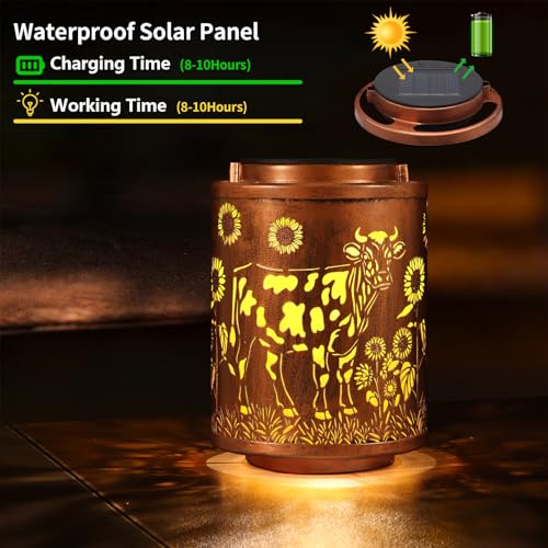 Solar Lanterns Garden Decor Birthday Gifts for Women Mon Grandma Metal Hanging Solar Lights Waterproof Outdoor Decoration for Outside LED Lanterns for Yard Patio Lawn (Cow) - style: Cow