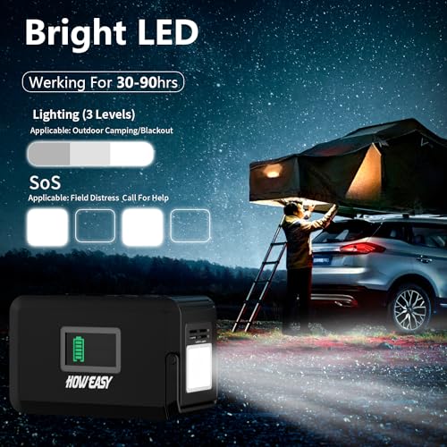 HOWEASY Portable Power Station120W(240W Peak), 24000mAh Camping Solar Generator, Portable Power Bank with 2 110V AC Outlet / 2 DC /3 USB QC3.0/LED Flashlight for Home Camping Emergency Backup - color: Black
