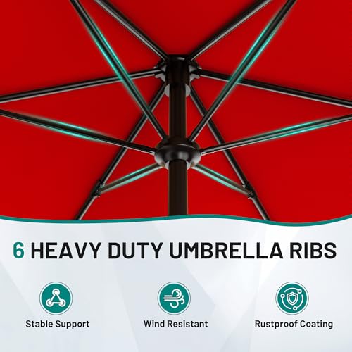 AreShark 11 FT Patio Umbrella for Outdoor, Outdoor Table Umbrella with Push Button Tilt and Crank, Outdoor Patio Umbrellas with 6 Sturdy Ribs, Patio Umbrellas for Market, Garden, Pool (Red) - color: Red, size: 11ft