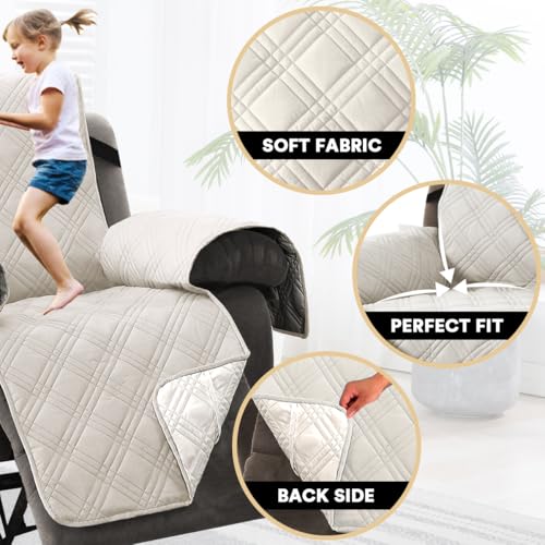 PrinceDeco Recliner Cover 100% Waterproof Couch Cover Sofa Cover for Living Room Water Resistant Furniture Protector with Elastic Straps for Pets Dog(Recliner28,French Oak) - color: French Oak, size: Recliner