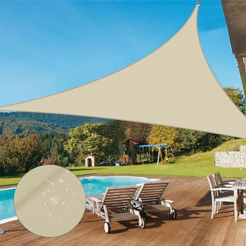 TANG 5'x5'x7' Waterproof Sun Shade Sail Triangle Outdoor Canopy UV Block Shade Cloth with Curved Edge for Patio Backyard Pool Pergola Cover, Beige - color: Beige, size: 5'x5'x7'