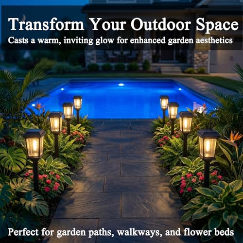 12 Pack Solar Lights Outdoor, Modern Solar Pathway Lights Outdoor, Waterproof Auto On/Off Garden Lights for Yard, Landscape Path, Walkway, Driveway Decor (3000K Warm White) - size: 12Pack