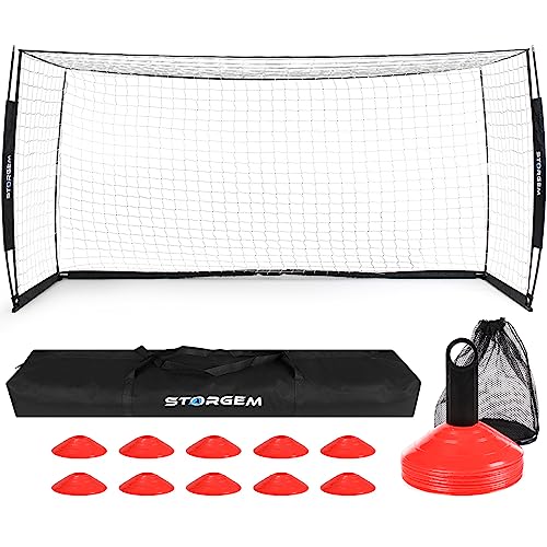 Storgem Soccer Goal,Soccer Net,Soccer Goals for Backyard,with Bow Frame,Collapsible Metal Base and 15 Training Cones - style: 12x6Ft