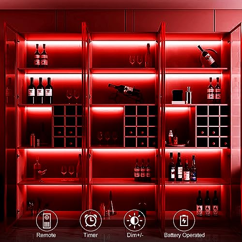echosari LED Strip Lights Battery Powered, 90 LED Red 2835 SMD Strip Lights 9.8 Ft Cuttable Self-Adhesive Strip Lights with Remote Timer for Outdoor Indoor Party Bedroom Decoration - color: Red, size: 9.8Ft