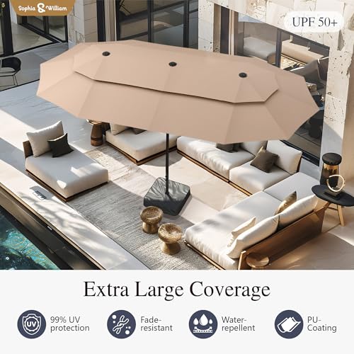 Sophia & William 15ft Extra Large Patio Umbrella with Base Included, 2-Tier Double-Sided Rectangle Outdoor Umbrella with Stand, Market Umbrella for Pool Garden Backyard, Beige - color: Beige 2-Tier