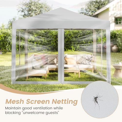 Tangkula 10x10 Ft Pop Up Canopy with Netting, Easy Up Outdoor Tent with Mesh Sidewalls, Carrying Bag, Adjustable Height, Portable Canopy Tent for Parties Events Camping Travel - color: Gray