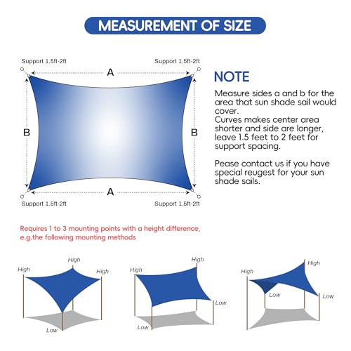 Bynbbur Sun Shade Sail 10'x13' Rectangle Shade Cloth for Garden, Permeable Shade Canopy Outdoor Patio Covers for Pergola Backyard Deck Outside Activity, Blue