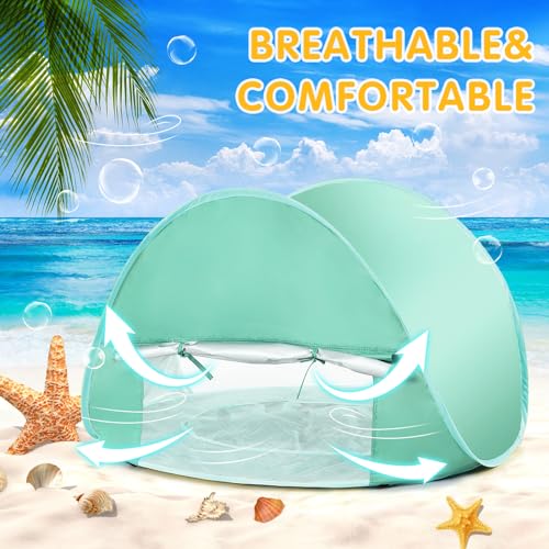Baby Beach Tent with Pool, Pop Up Sun Shelter UPF 50+ UV Protection for Infant Toddlers, Portable Shade Tent with Carry Bag for Beach Outdoor Travel - color: Mint Green