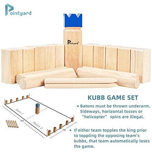 Kubb Yard Game Set for Adults & Families - Viking Chess Outdoor Heave Hardwood Wooden Toss Game with 10 Blocks, 6 Batons, Carrying Bag | Perfect for Backyard Party BBQ Lawn Camping Beach - color: Blue