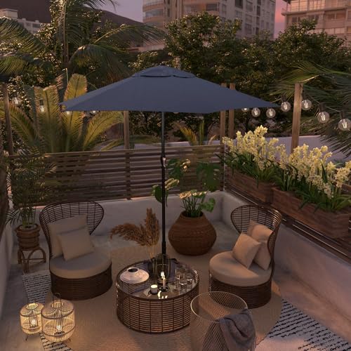 Sunline 9 ft Patio Umbrella with Crank & Push Button Tilt, Outdoor Market Umbrella with UV Protection & Wind Vent, Metal Frame for Deck, Pool & Table, Navy Blue - color: Navy Blue, size: 9 foot