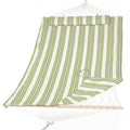 SUNCREAT Portable 2 Person Hammock with Hardwood Spreader Bar, Cotton Rope Outdoor Hammock with Polyester Pad, Green&Beige - color: Green&beige