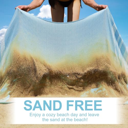 Genovega 6 Oversized Turkish Beach Bath Towel Set Bulk 74"x38" Extra Large Sand Free Quick Dry Swimming Camping Pool Clearance Towels Blanket Essentials Adult Multi LightBlue Rhombus - color: Multi Lightblue Set