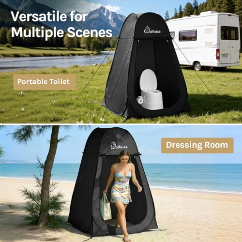 Wolfwise Pop Up Shower Tent for Camping Essentials, Portable Instant Changing Tent with Ventilation Window & Carry Bag, Privacy Dressing Room Bathroom Toilet for Beach & Outdoor, Spacious, Black - color: Black, size: Spacious: 6'3" H, 47.2" W