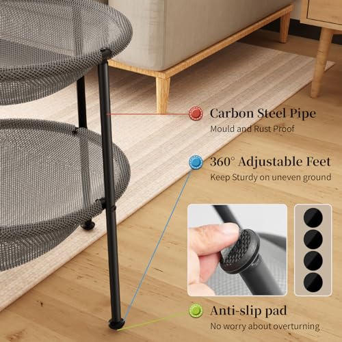 JUNSPOW Double Cat Bed Grey, Breathable Kitty Bed for 2 Cats with 4 Adjustable Feet & Anti-Slip Mats, Easy Assembly Cat Hammock for Multi-cat Household, Indoors & Outdoors, 22.8 in x18.7 in x 18.7 in - color: Grey, size: 18.7"L x 18.7"W x 22.8"Th (Mesh)