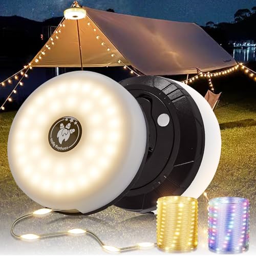2-Pack Camping String Lights, 4 in 1 Portable Camping Light Rechargeable, 8 Lighting Modes, USB Charging, Quick Storage, 32.8FT Waterproof Tent Lights String for Camping, Hiking, Yard, Christmas,Black - color: Black, size: 2 Pack