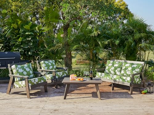 ARTPLAN Deep Seat Outdoor Patio Chair Cushions,2-Piece Seat and Back Cushion Set 24x24x6 and 18x24 Inches,Square,Floral,Green Flowers - color: Green