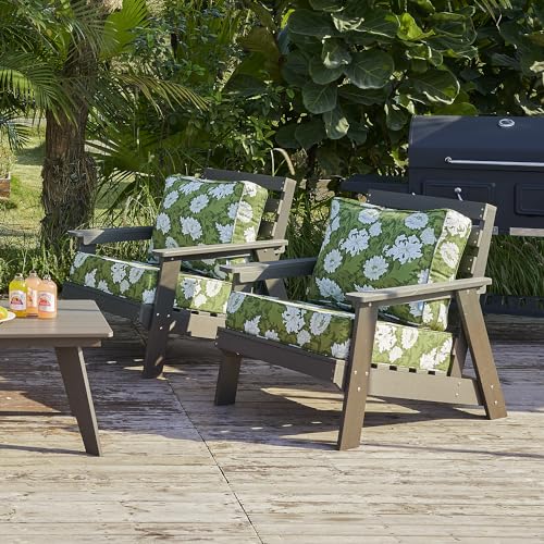 ARTPLAN Deep Seat Outdoor Patio Chair Cushions,2-Piece Seat and Back Cushion Set 24x24x6 and 18x24 Inches,Square,Floral,Green Flowers - color: Green
