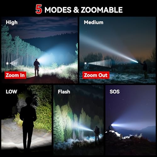 LETMY Tactical Flashlight S2000-2 Pack Bright Military Grade LED Flashlights High Lumens - Portable Handheld Flash Light, 5 Modes Zoomable Waterproof Flashlights for Home Emergency Camping Outdoor - color: Black, size: 2 Pack