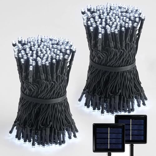 Solar String Lights 2 Pack, Outdoor Light Total 400 LED 144FT Solar Christmas Lights 8 Modes Oudoor Waterproof for Tree Patio Yard Garden Christmas Parties Decoration (White) - color: White, size: 144ft