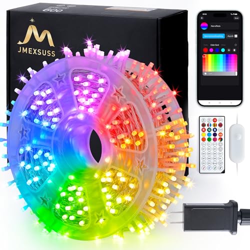 JMEXSUSS 600 LED RGB String Light Outdoor Indoor, Christmas Lights Outdoor Clear Wire Christmas Lights Plug in for Bedroom Tree Room Party Birthday Decorations - color: RGB (Red, Green, Blue), size: 600 LED