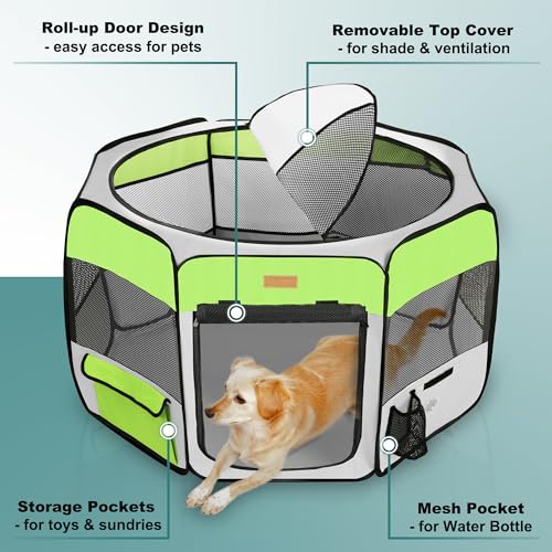 Dog Playpen, Portable Pet Play Pen for Cat, Puppies, Rabbits, Chickens, Foldable Large-Capacity Pet Tent for Indoor/Outdoor Travel Camping Green - color: Green, size: X-Large