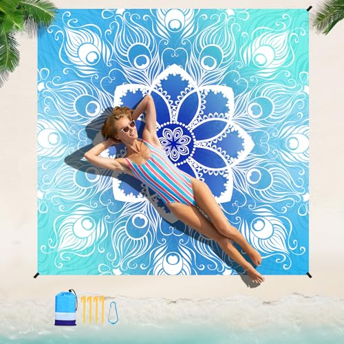 Beach Blanket 78''×81'' Suits 1-5 Adults Waterproof Sandproof Oversized Lightweight Blanket Packable Large Picnic Mat for Beach Travel Camping Picnic Hiking - color: Mandala, size: 78''x81''