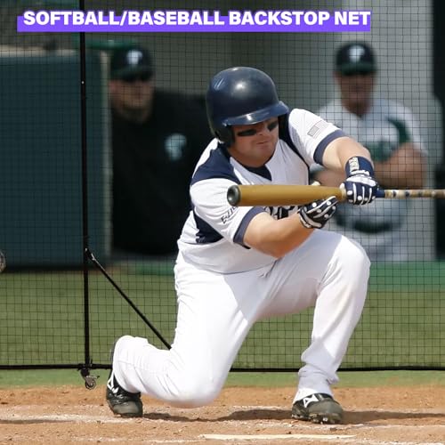Backstop Net System for Backyard – Heavy Duty Sports Barrier Net with Steel Posts, Movable/Socketed Ball Stop Net for Soccer, Baseball, Training - size: 30FT Wide, style: Movable-1.75 Inch Net