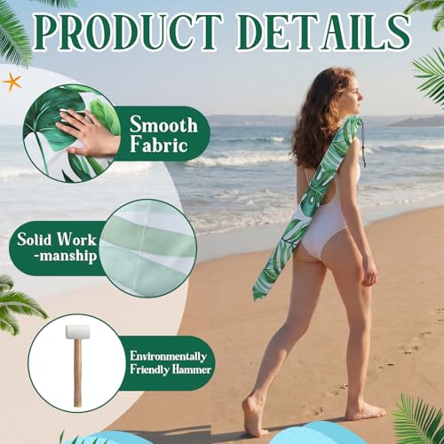 Cinnvoice 20ft Palm Beach Windscreen Set Long Privacy Screen with 6 Hardwood Poles Rubber Mallet and Carry Bag Portable Beach Fence Wind Blocker for Summer Outdoor Sand Wind Protection - style: Palm