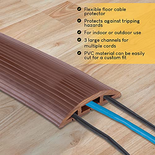 4-Foot Cord Cover - Floor Cable Management Kit for Indoor or Outdoor Use - 3-Channel Cable Raceway for Sidewalks or Walkways by Simple Cord (Brown)