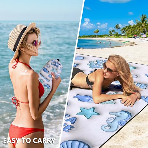 HIHOHO Beach Blanket Waterproof Sandproof Extra Large Beach Mat 79" X 83"/120"x108"for 1-8 Adults Quick Drying Durable Outdoor Picnic Mat for Beach Travel Camping Hiking - color: 3d Ocean, size: 79" X 83"（1~3 person）