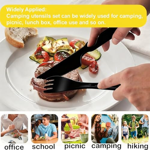 Travel Utensils Set - Reusable 5 Sets Wheat Straw Plastic Cutlery with Case , Portable Forks Spoons and Knives Set , Eco-Friendly BPA Free for Daily Use (Dark Green,Orange,Yellow,Purple,Black) - color: Blue, Deep Blue,Yellow,Purple,Black