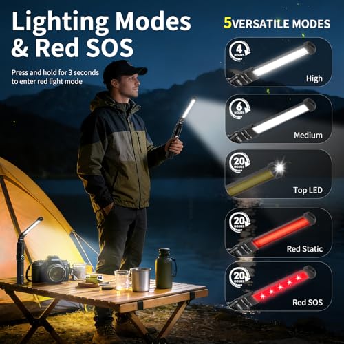 Magnetic Work Light Rechargeable, 1200LM，360° Folding LED Mechanic Light with Magnet Base, Type-C Automotive Inspection Flashlight, Tool Gifts for Men，2-Pack