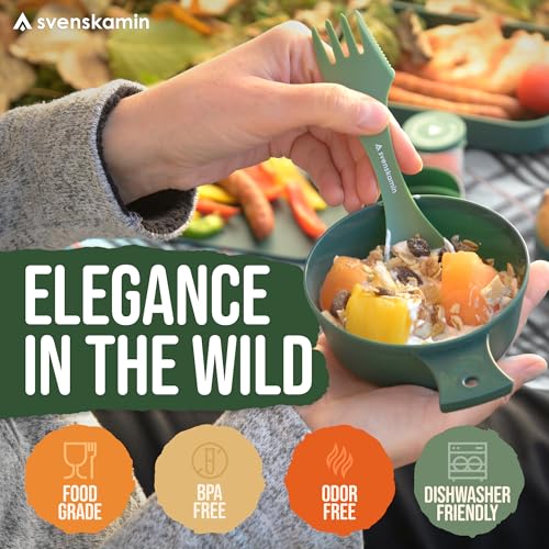 Camping Mess Kit with Plate, Bowl, Cup, Spork and Utensils, Reusable Plastic Camping Dinnerware Set, Lightweight BPA Free Dishware for Backpacking, Hiking, Picnic, Travel, Outdoor - size: 2 Person Kit