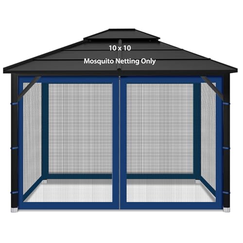 Gazebo Replacement Mosquito Netting Outdoor Universal Gazebo Canopy 4-Panels Screen Sidewalls with Zipper for Patio Garden (Navy Blue, 10x10) - color: Navy Blue, size: 10x10