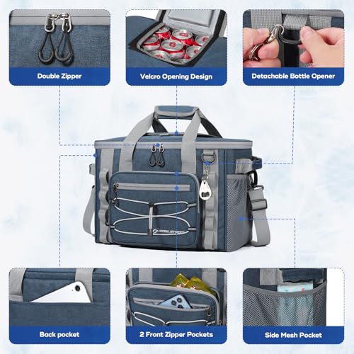Maelstrom Soft Sided Cooler Bag, 30/40 Can Collapsible Insulated Ice Chest, Large Leakproof Portable Storage for Camping, Travel, Kayaking & Beach - color: 6.Blue with lid, size: 30 Can