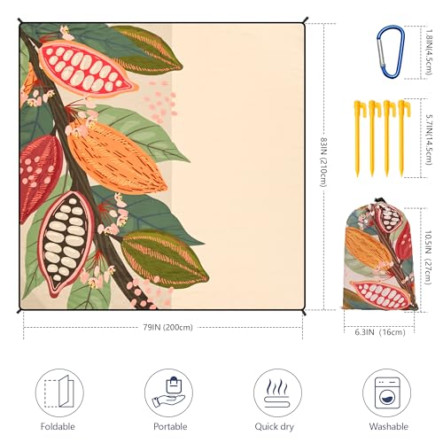 HIHOHO Beach Blanket Waterproof Sandproof Extra Large Beach Mat 79" X 83"/120"x108"for 1-8 Adults Quick Drying Durable Outdoor Picnic Mat for Beach Travel Camping Hiking - color: Cocoa Beans, size: 79" X 83"（1~3 person）