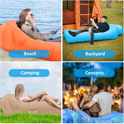 Inflatable Lounger with Detachable Sunshade — Portable Inflatable Sofa — Waterproof Beach Bed & Camping Chair (Ideal for Music Festivals, Hiking,) — Leak-Proof 210T Polyester Material (Sky Blue) - color: Sky Blue