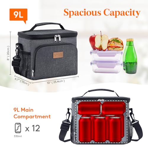 Lifewit Reusable Insulated Lunch Bag, Portable Cooler Freezable Soft Lunchbox Leakproof with Adjustable Shoulder Strap for Men Women Adult for Work Picnic or Travel, 9L 12 Can, Dark Gray - color: Dark Gray, size: Medium(9L)