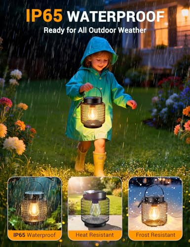 KOOPER Metal Solar Lanterns Outdoor Waterproof, 2 Pack Brighter Hanging Solar Lights for Outside, Up to 15 Hours Modern Hanging Solar Powered Lanterns Lights for Yard Patio Porch Garden Decorative - style: 2 Pack