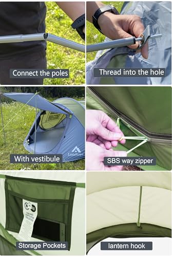 4 Person Easy Pop Up Tent Waterproof Automatic Setup 2 Doors-Instant Family Tents for Camping Hiking & Traveling - color: Green