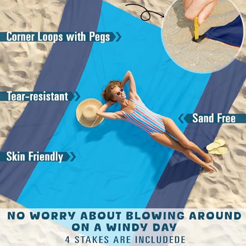 Beach Blanket 78''×81'' Suits 1-5 Adults Waterproof Sandproof Lightweight Oversized Large Picnic Mat Blanket for Beach Travel Camping Picnic Hiking - color: Blue Gray, size: 78''x81''