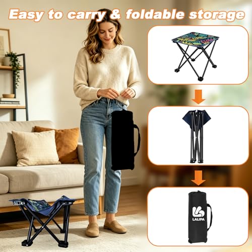 Portable Collapsible Stools Outdoor Folding Chairs Small Camping Chairs for Hiking,Fishing,Gardening,Beach and Travel with Carry Bag (2 Pack,Pattern) - color: Small, size: 2pcs