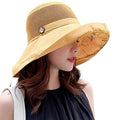 Women Mesh Sun Hats Summer Beach UV Protection UPF Packable Wide Brim Chin Strap - color: Yellow