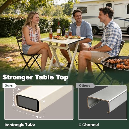 SUNNYFEEL Folding Camping Table - Lightweight Aluminum Portable Picnic Table, 18.5x18.5x24.5 Inch for Cooking, Beach, Hiking, Travel, Fishing, BBQ, Indoor Outdoor Small Foldable Camp Tables - color: Grey-1set